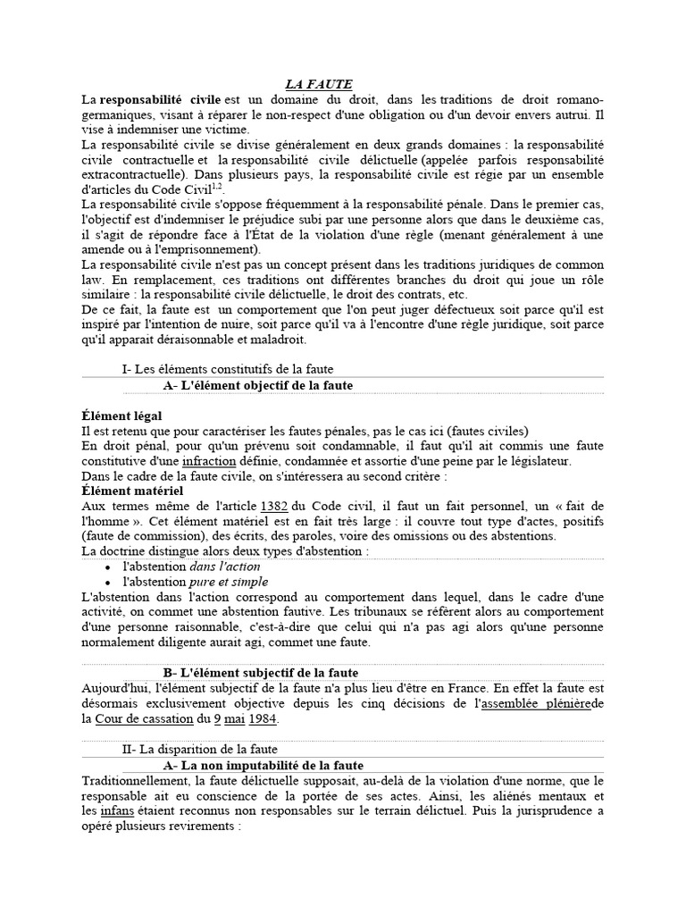 Les éléments de la faute civile | PDF | Loi criminelle | Justice