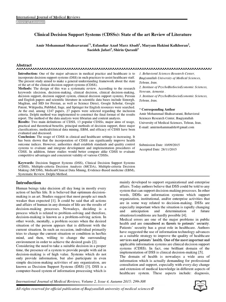 Clinical Decision Support Systems Review | PDF | Decision Support ...