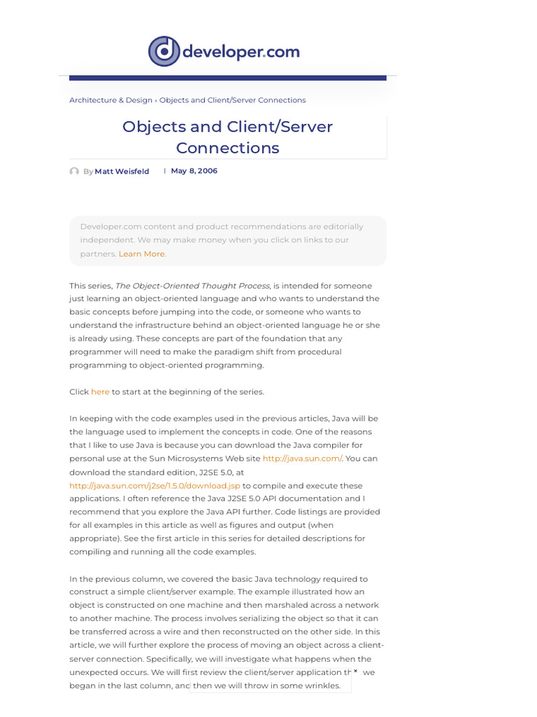 Objects and Client - Server Connections | PDF | Java (Programming ...