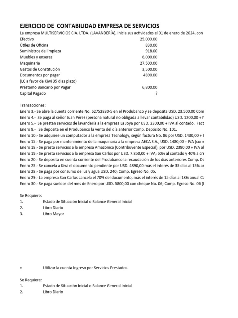 Taller Estado de Situacion Inicial y Libro Diario | PDF | Cheque ...