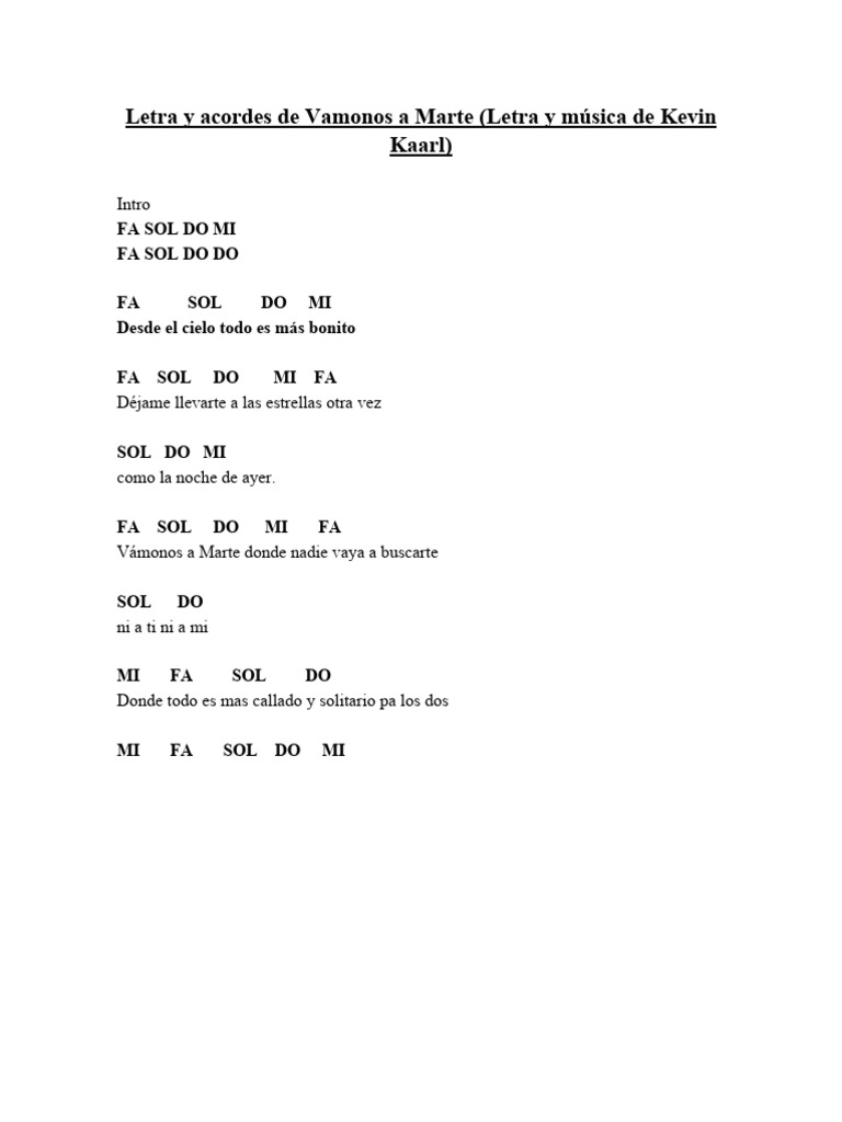 Letra y acordes de vamonos a marte pdf