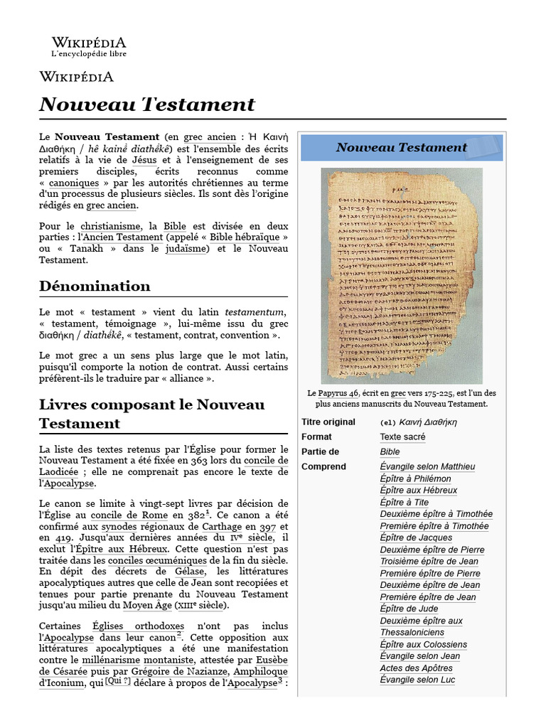 Composition du Nouveau Testament | PDF | Contenu de la Bible ...