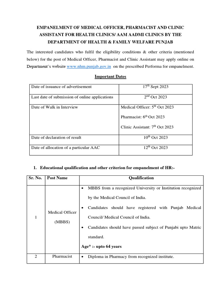 Details of advertisement empanelment of mo pharma ca in aac phase
