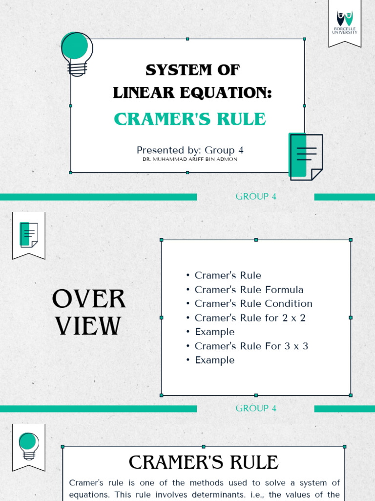 cramer's rule PDF Determinant Matrix (Mathematics)