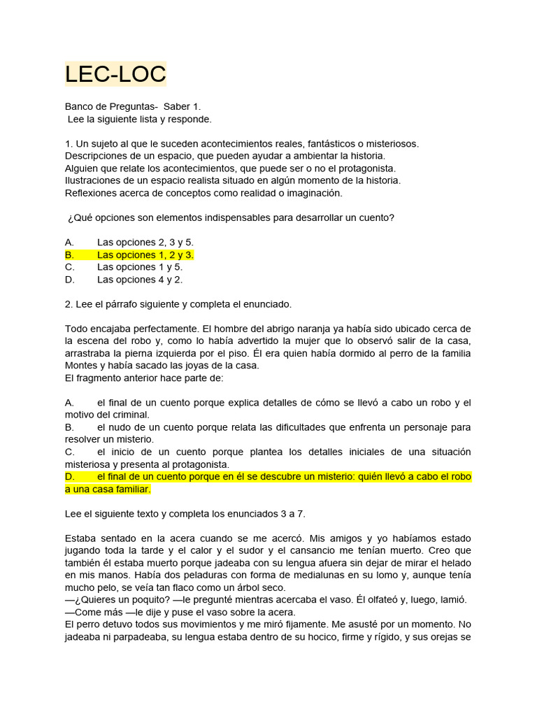 Lec-Loc: Lee La Siguiente Lista y Responde | PDF