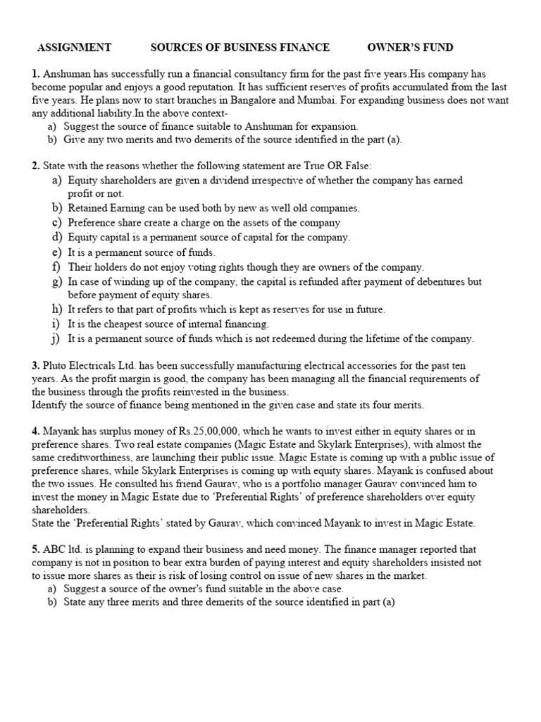 Owner's Fund-Assignment-2 | PDF | Equity (Finance) | Financial Economics
