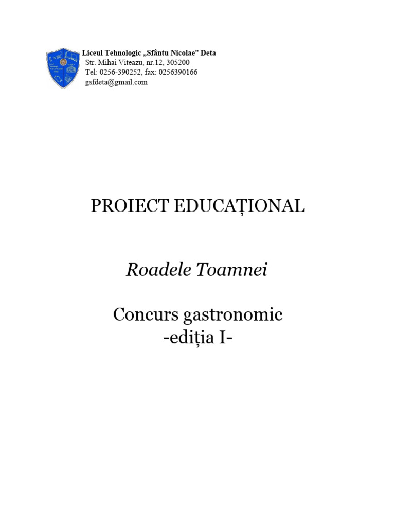PROIECT EDUCAȚIONAL Roadele Toamnei | PDF
