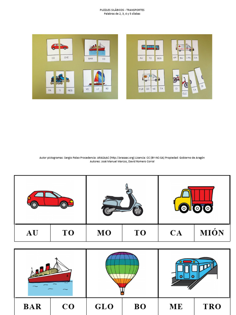 Conciencia Fonologica Puzzles Silabicos Mayusculas Transportes | PDF ...