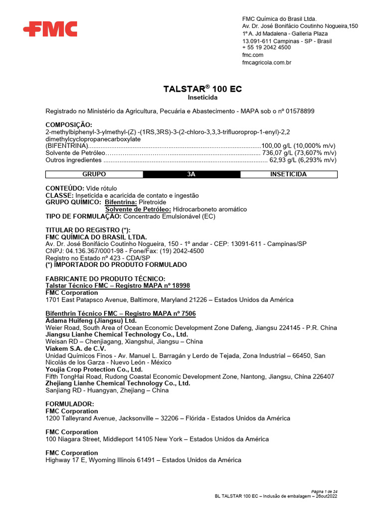 Bula - Talstar 100 EC | PDF | Nuvem | Agronomia