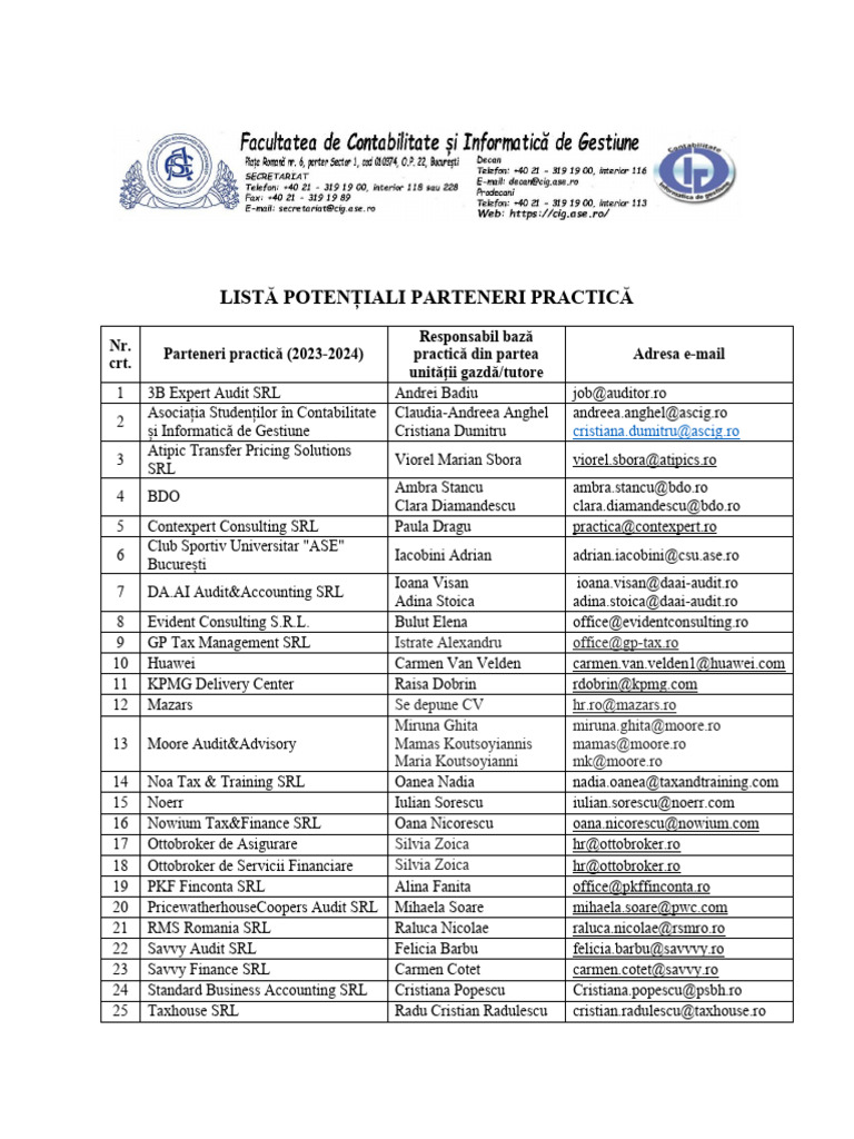 7.potentiali Parteneri Practica 2023-2024-1 | PDF