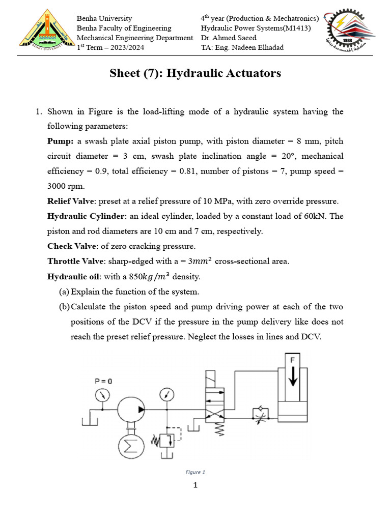 Hydraulic Actuators Design and Calculations | PDF | Pump | Piston