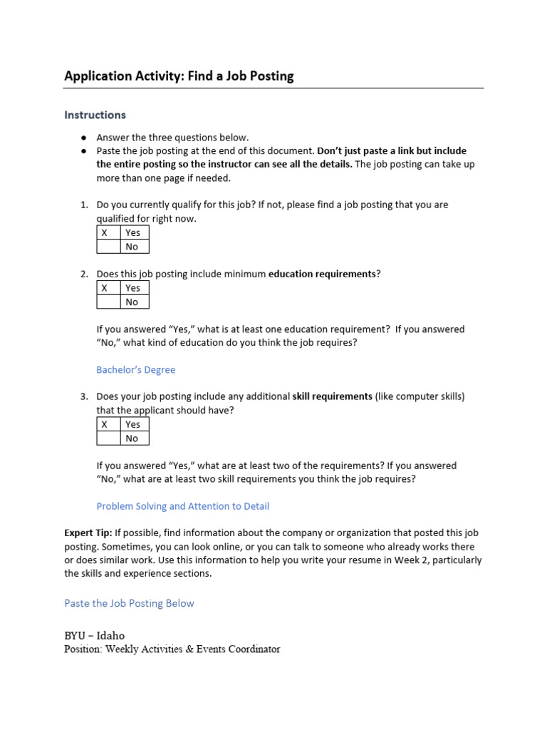 Job Posting PDF Résumé Mentorship