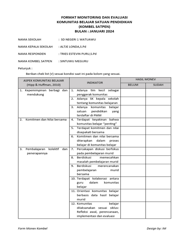 Format Monev Kombel Satpen 2024 | PDF