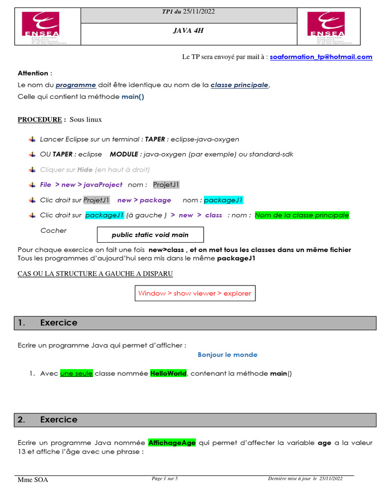 Exercices de programmation Java | PDF | Java (Langage de programmation ...