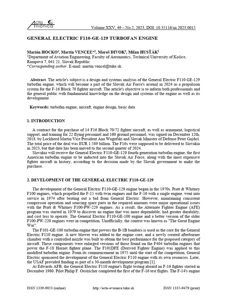 General Electric F110 Turbofan Motor | PDF