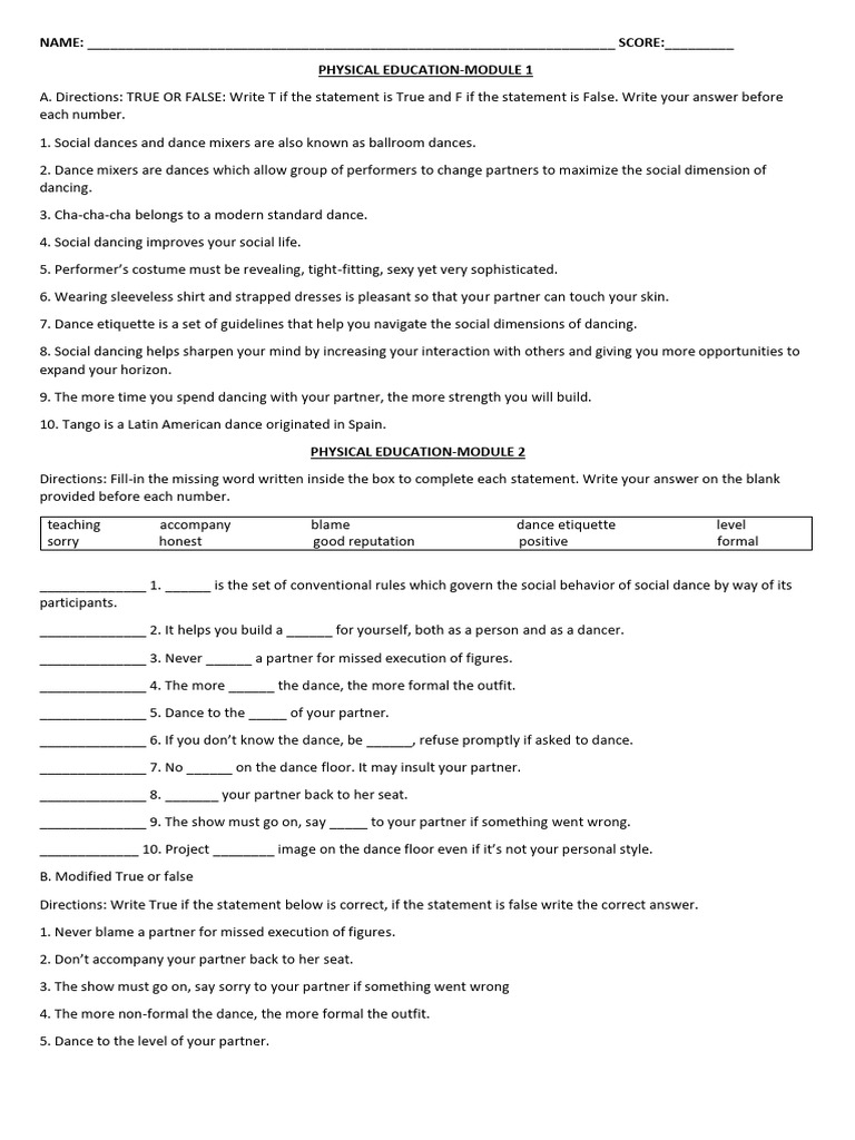 Physical Education (Quiz) PDF