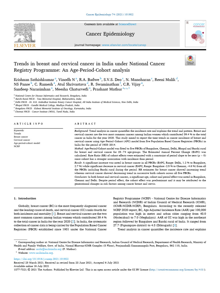 Cancer Epidemiology: Sciencedirect | Download Free PDF | Obesity ...