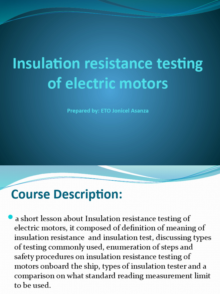 Insulation Resistance Testing Of Electric Motors Pdf Insulator