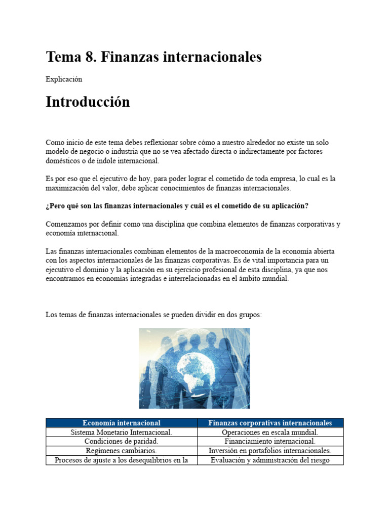 Tema 8. Finanzas Internacionales | PDF | Tipo de cambio | Balance de pagos