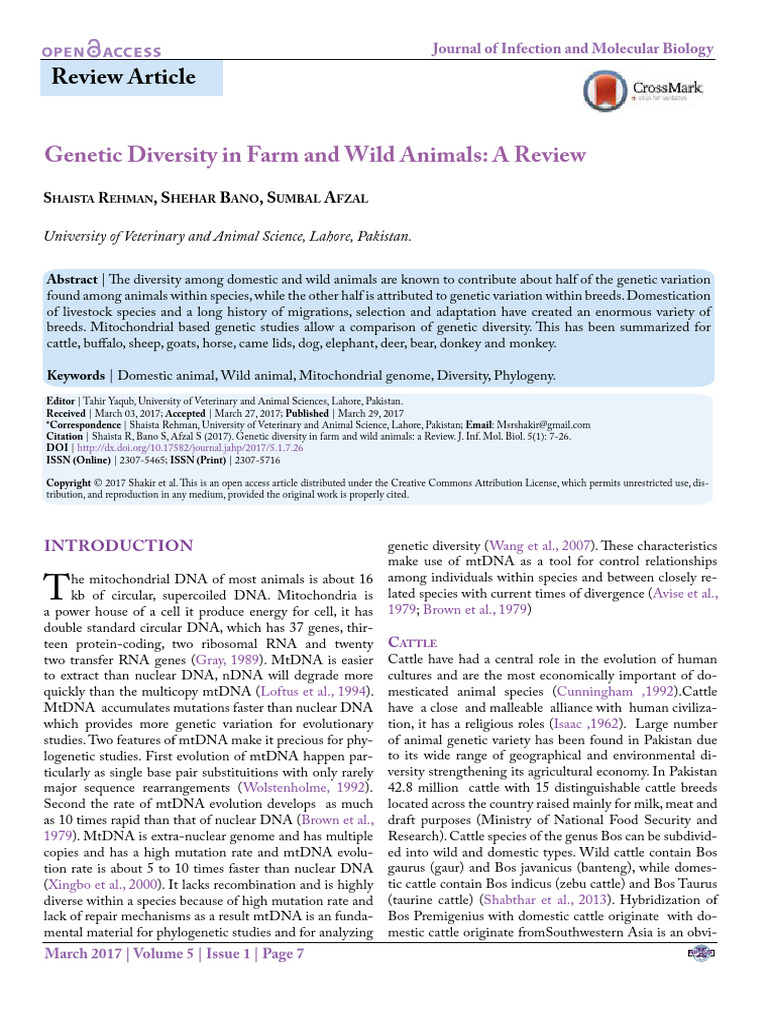 Genetic diversity in farm and wild animals. A review | PDF | Donkey ...