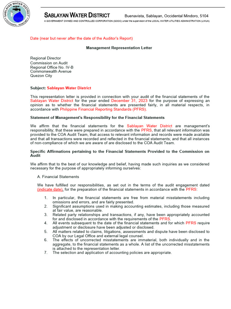 soc 2 management representation letter