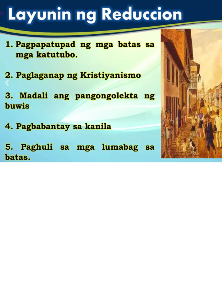 layunin ng reduccion | PDF