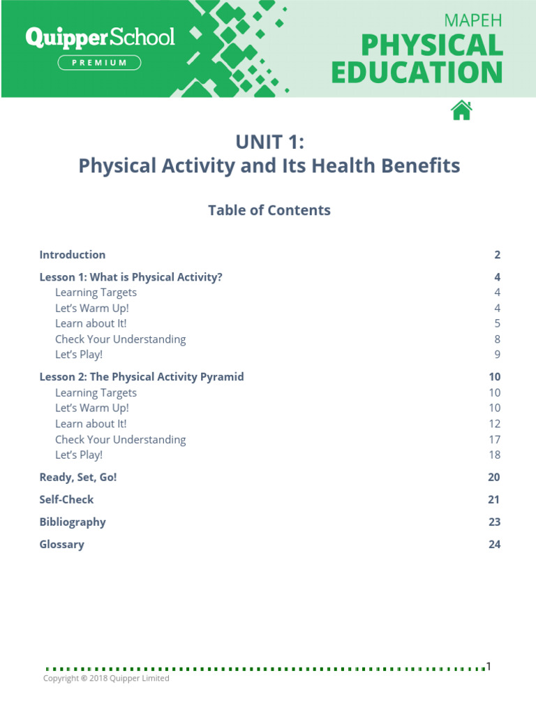 Unit 1 - Physical Activity and Its Health Benefits, 2 Lessons | PDF ...