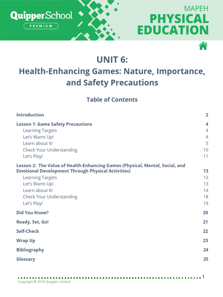 Unit 6 HealthEnhancing Games_ Nature, Importance, And Safety Precautions, 2 Lessons PDF