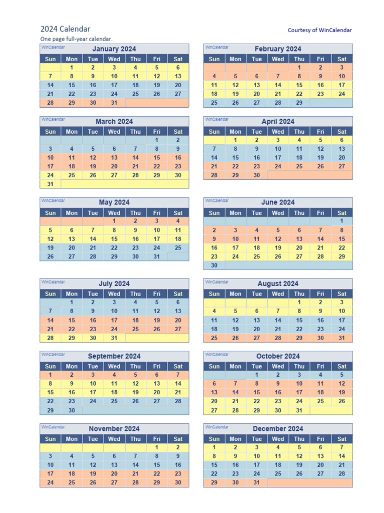 2024 Calendar One Page PDF