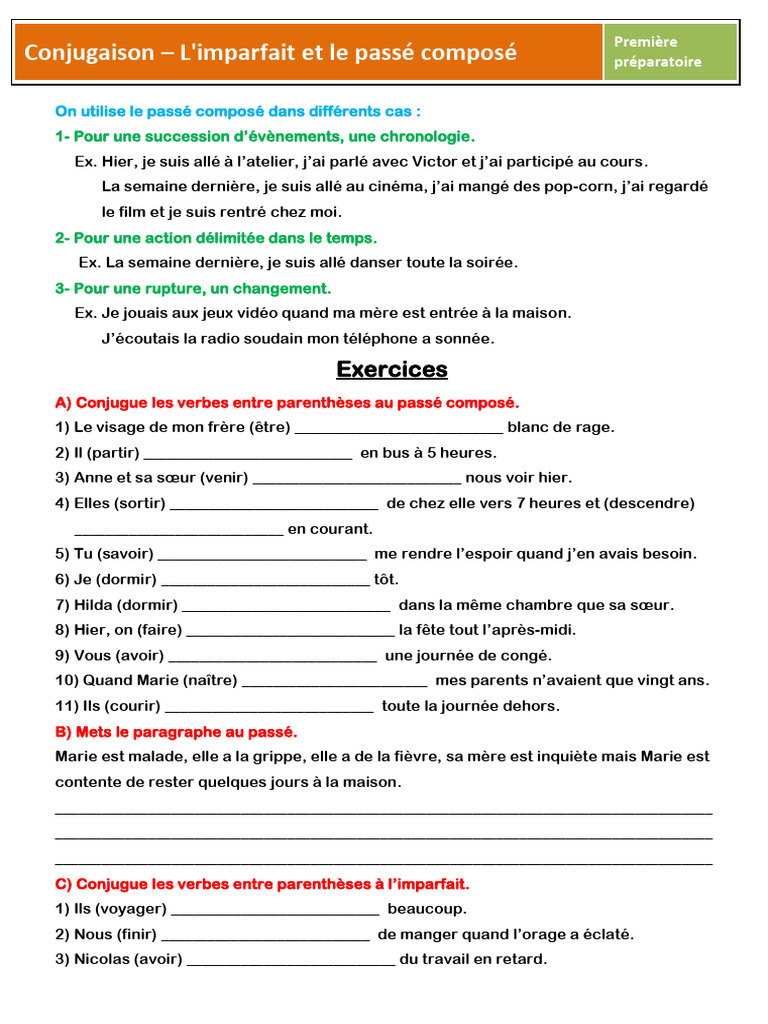 Conjugaison : Imparfait et Passé Composé | PDF | Conjugaison | Verbe