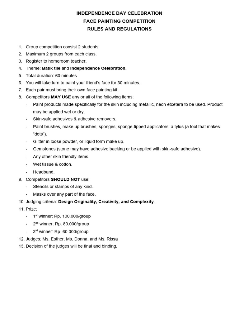 face painting rules PDF