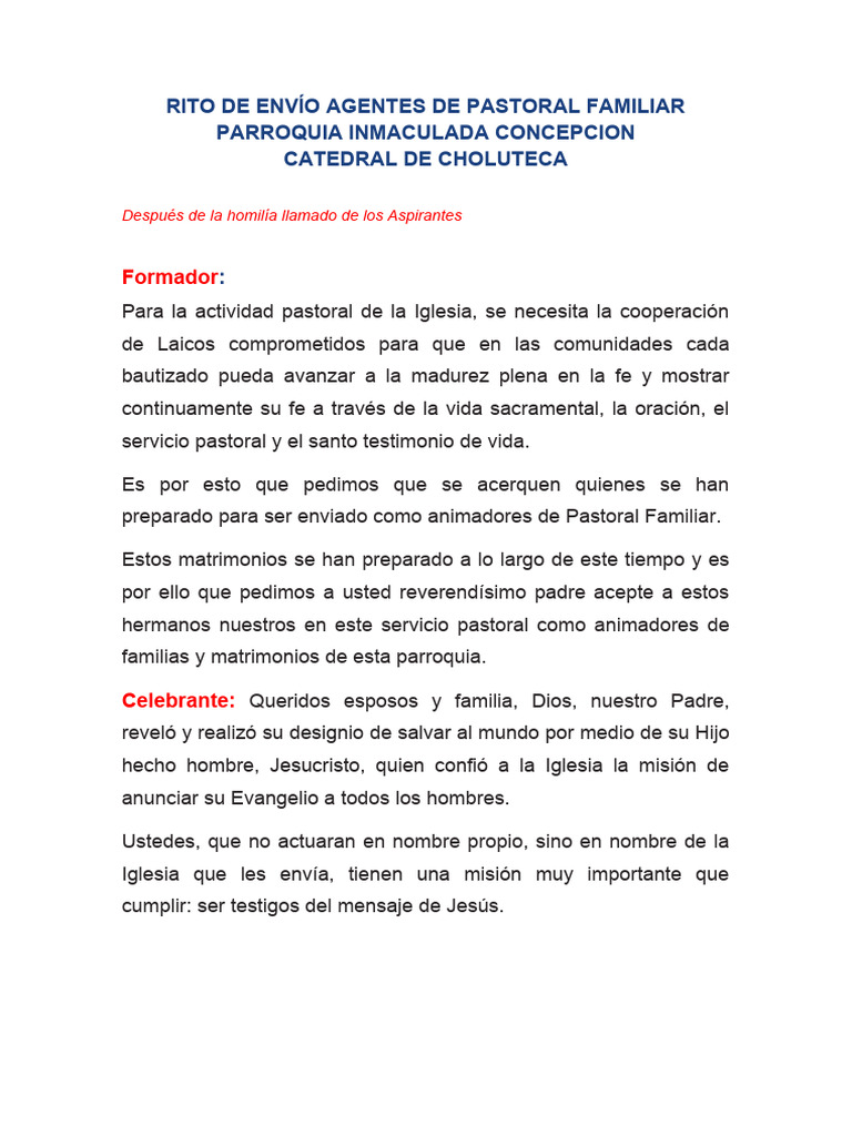 Envío de Agentes de Pastoral Familiar | PDF | Iglesia Católica | Jesús