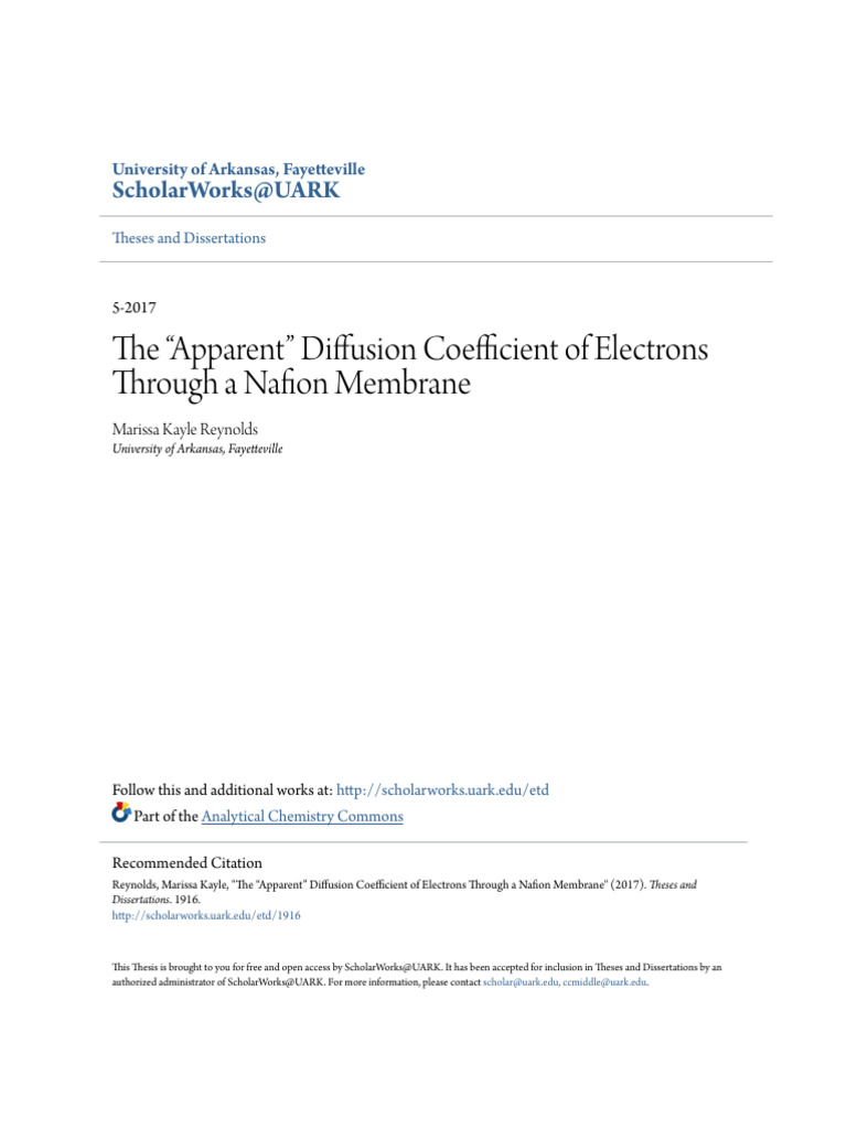 The - Apparent - Diffusion Coefficient of Electrons Through A Nafio | PDF