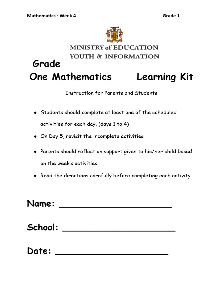 Grade 1 Mathematics Learning Kit Week 4 13112020 | Download Free PDF ...
