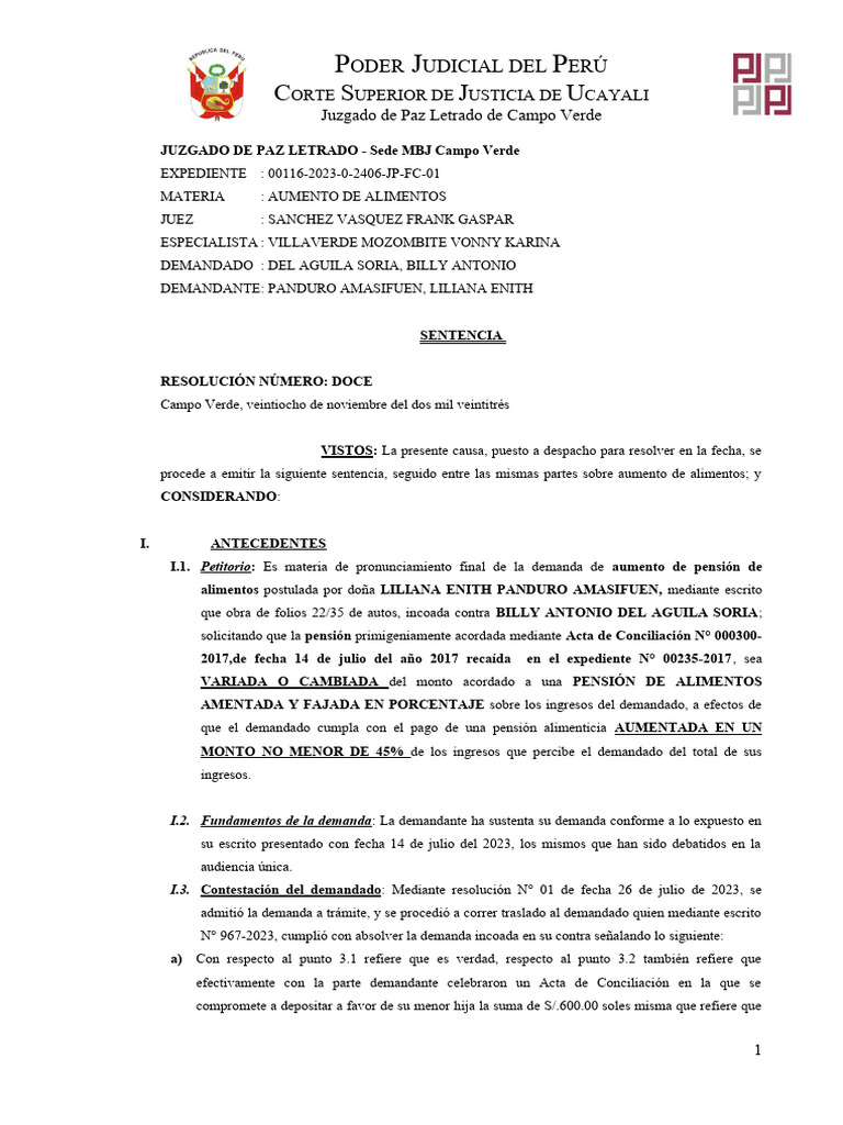 1162023FC SENTENCIA AUMENTO DE ALIMENTOS PDF Pensión