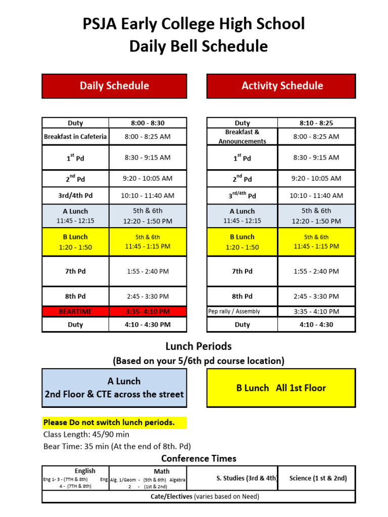 College High School Daily Schedule PDF