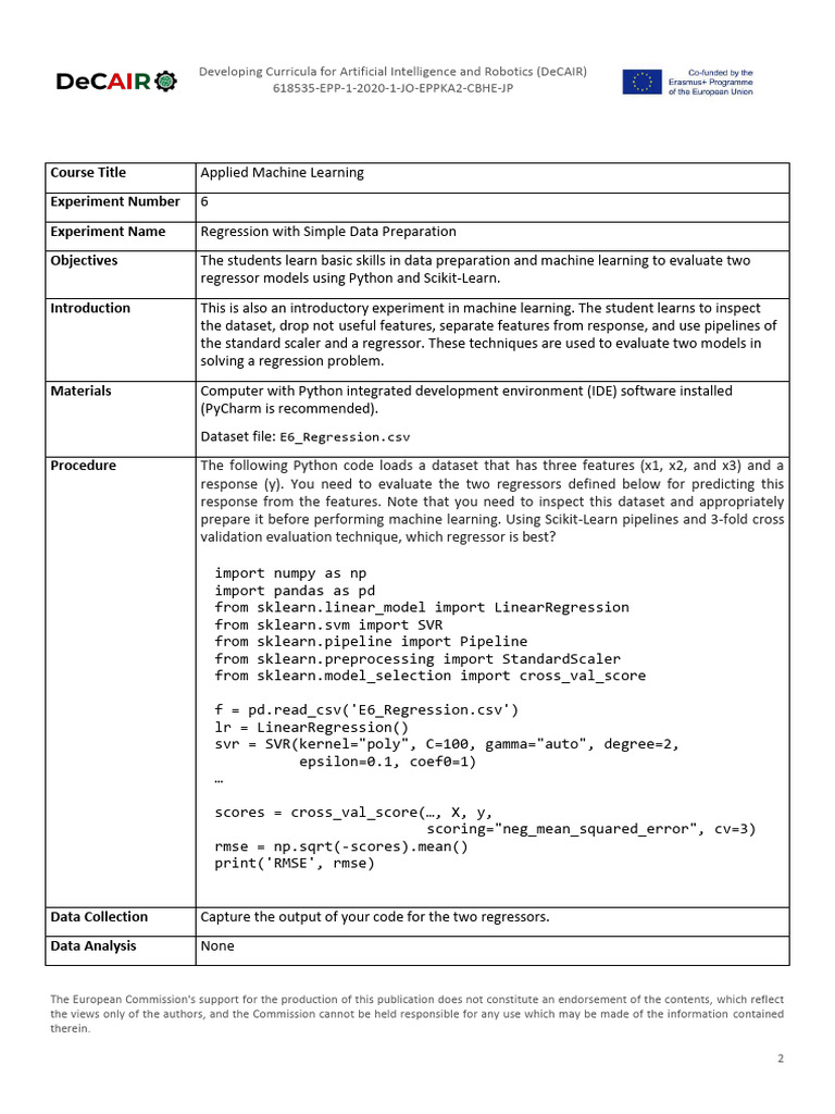 06 regression with simple data preparation pdf machine learning