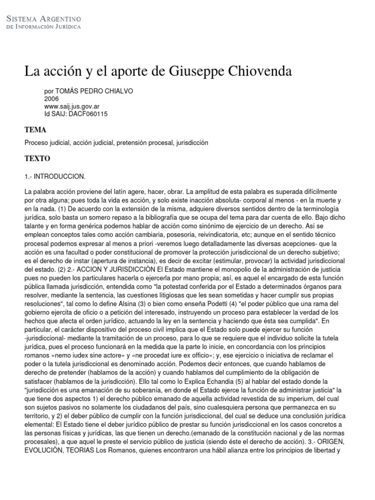 La acción y el aporte de Giuseppe Chiovenda (2) PDF Jurisdicción