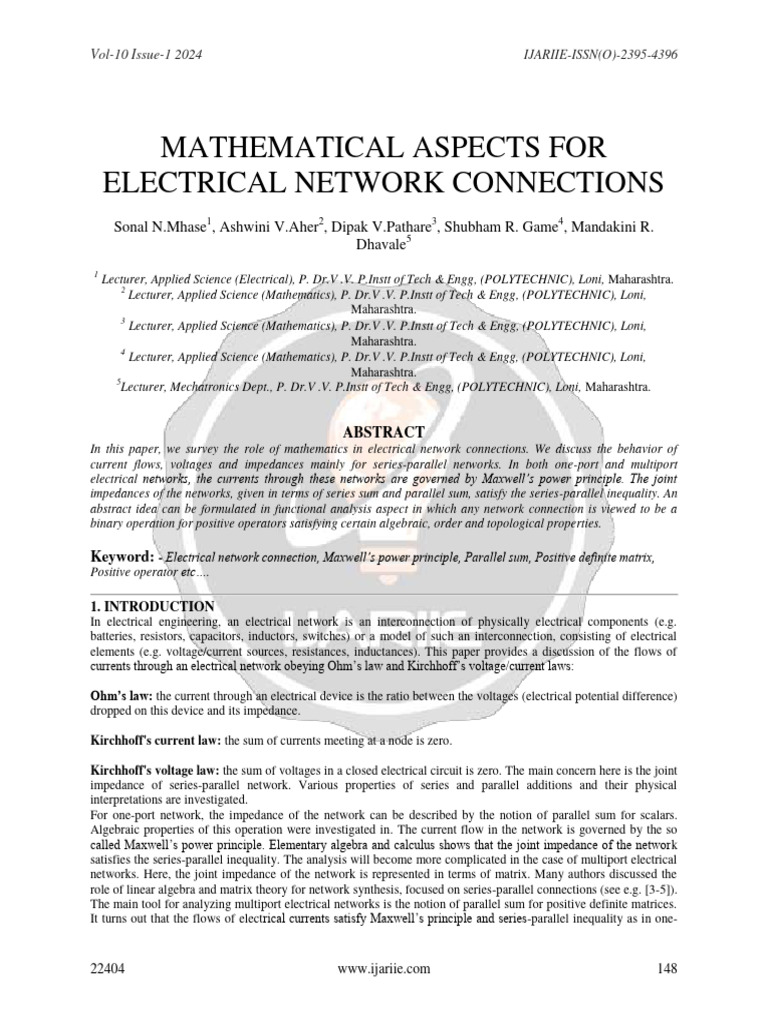 Mathematical Analysis of Electrical Networks | PDF | Series And ...