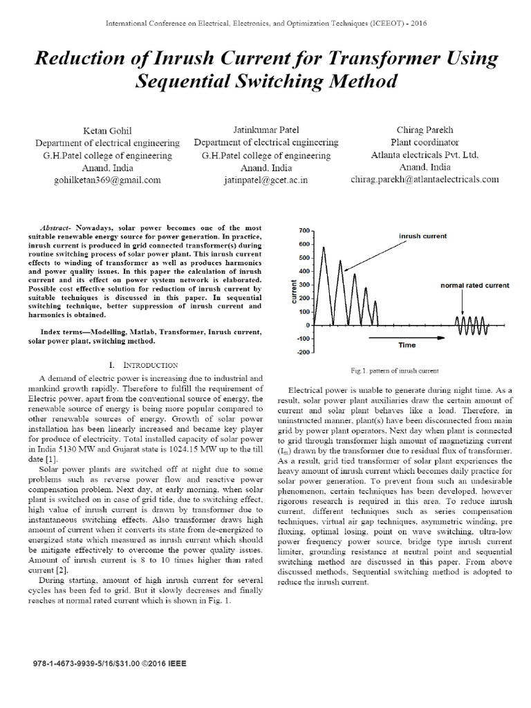Reduction of Inrush Current For Transformer Using | PDF