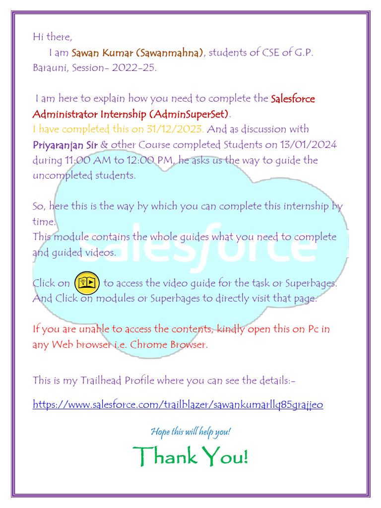 Salesforce Admin Internship Guide | PDF | User (Computing) | Authentication