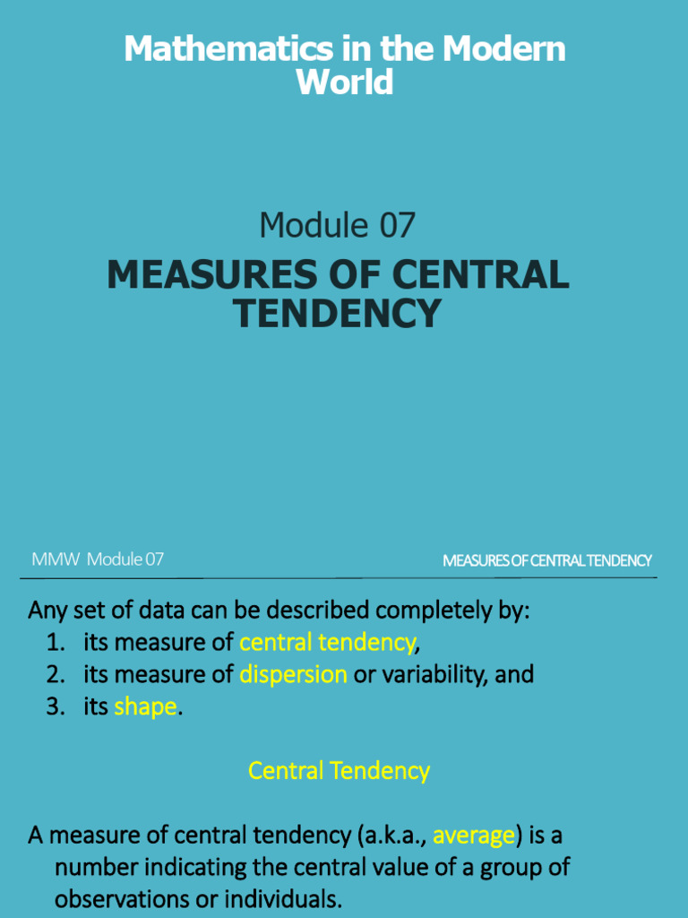 Understanding Central Tendency Measures | PDF | Mean | Average