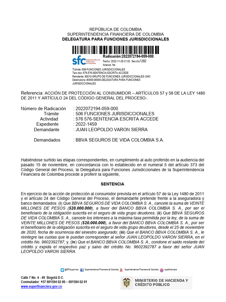 Exp 2022 1459 Sentencia 29 11 2022 | PDF | Póliza de seguros | Seguro