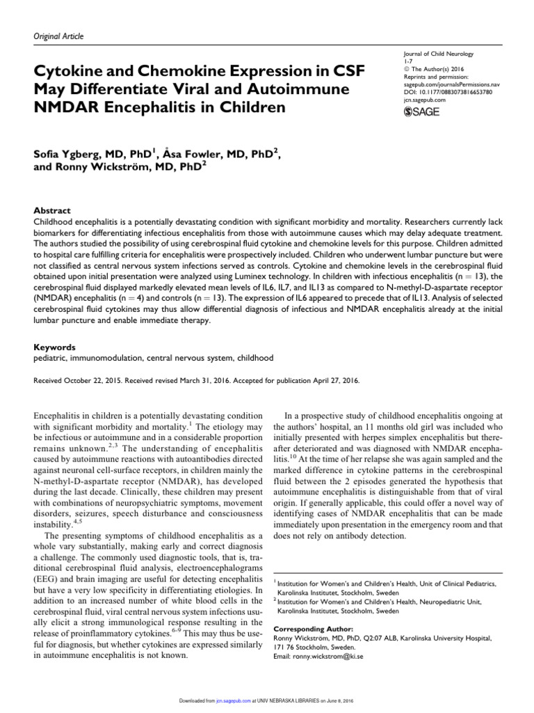 Cytokine and Chemokine Expression in CSF May Differentiate Viral A ...