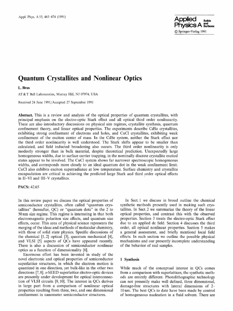 Quantum Crystallites and Nonlinear Optics | PDF | Glasses | Optics