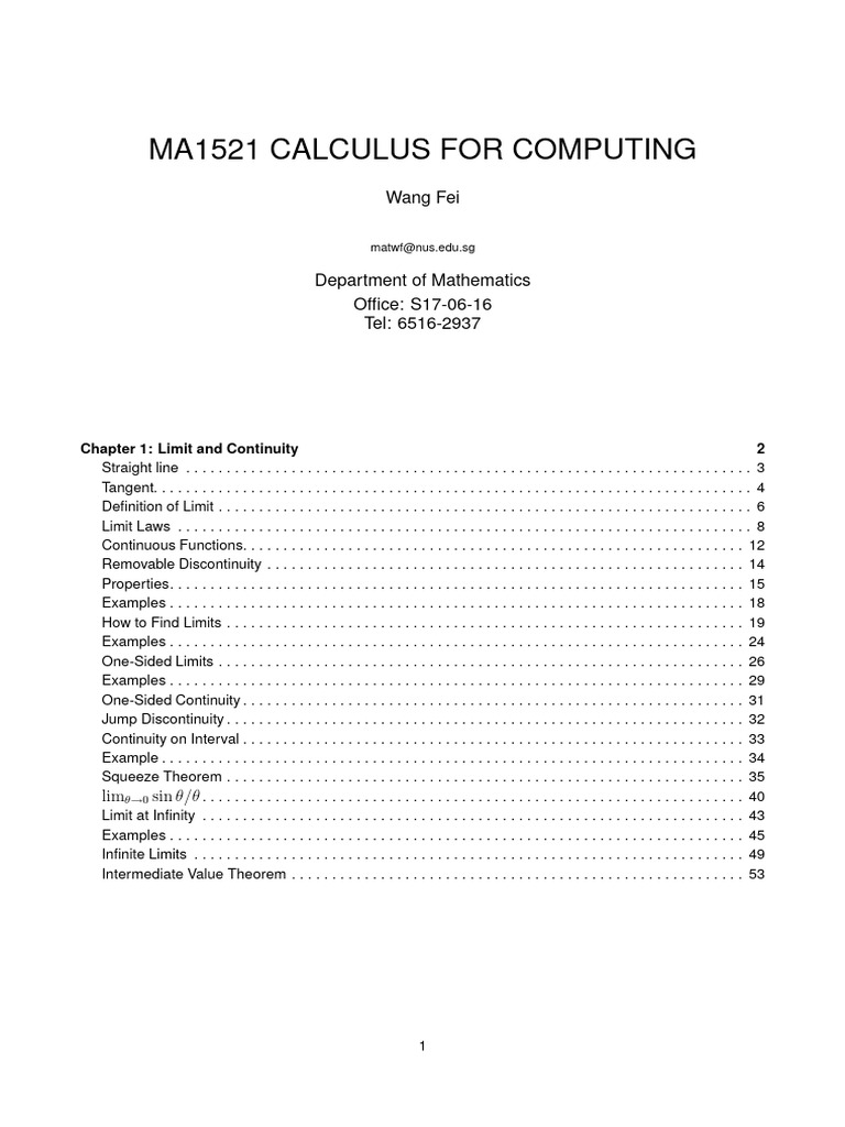 Ma1521chap1 limit and continuity pdf function mathematics