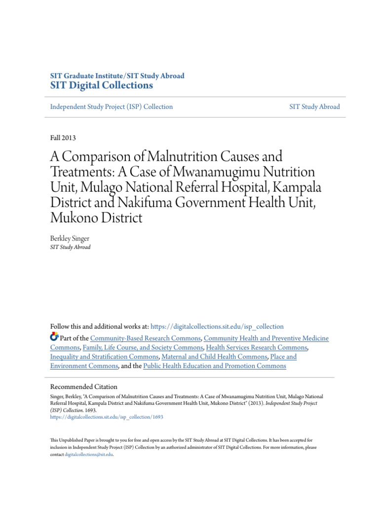 A Comparison Of Malnutrition Causes And Treatments A Case Of Mwa