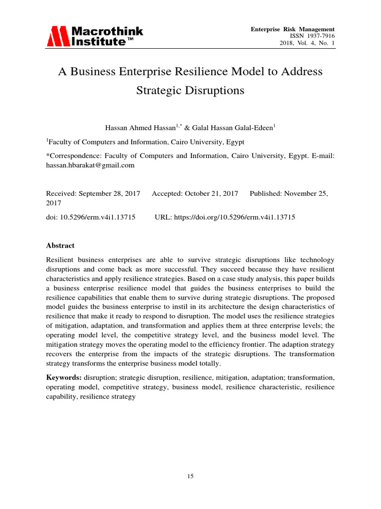 Business Resilience Model for Disruptions | PDF | Business Model ...