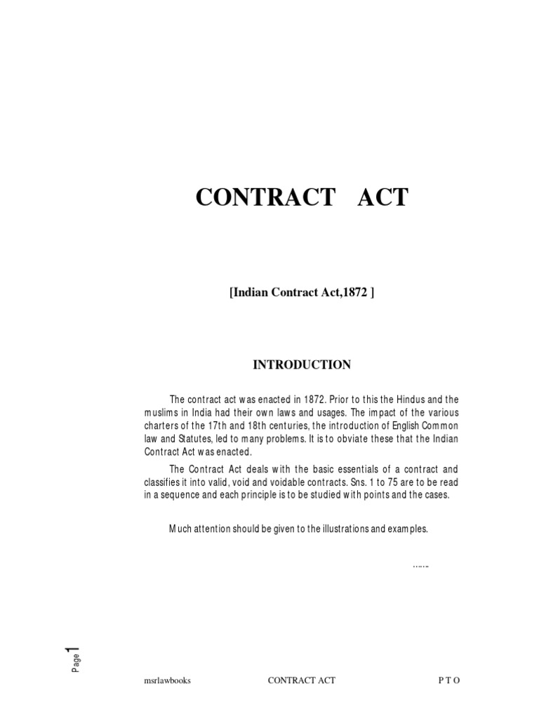 Indian Contract Act Overview | PDF | Consideration | Misrepresentation