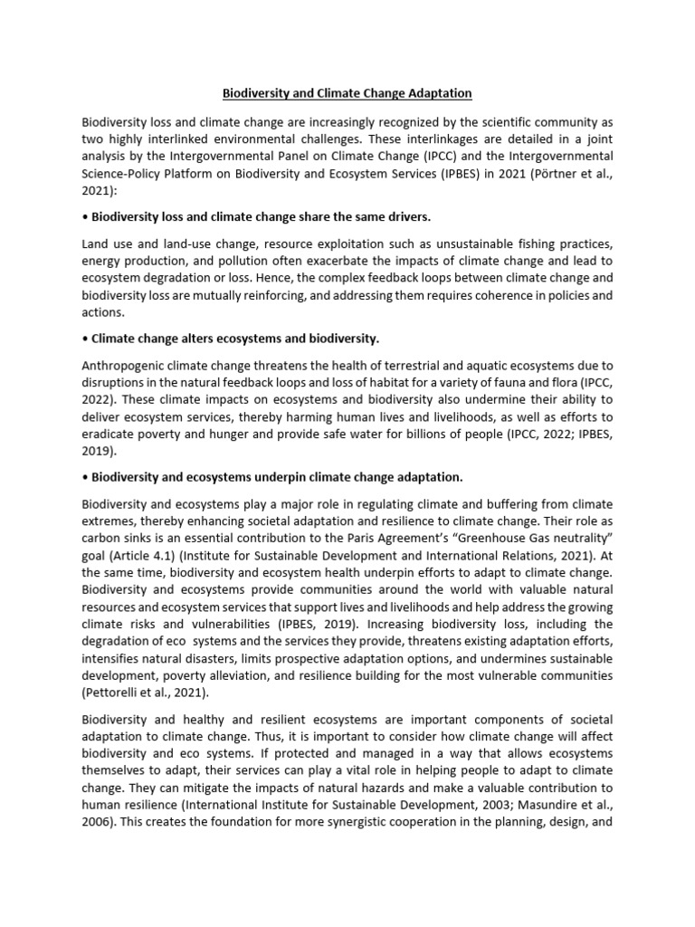 Biodiversity and Climate Change Adaptation | PDF